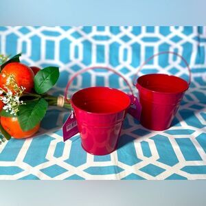 2 New! 4” Red Valentines Gift Buckets NWT Gift Pail Basket Handle NWT